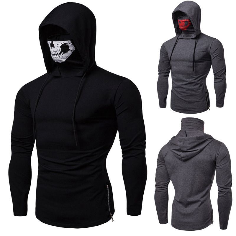 Men's Face Mask Skull Hoodies Drawstring Pullover Sweatshirts Costume