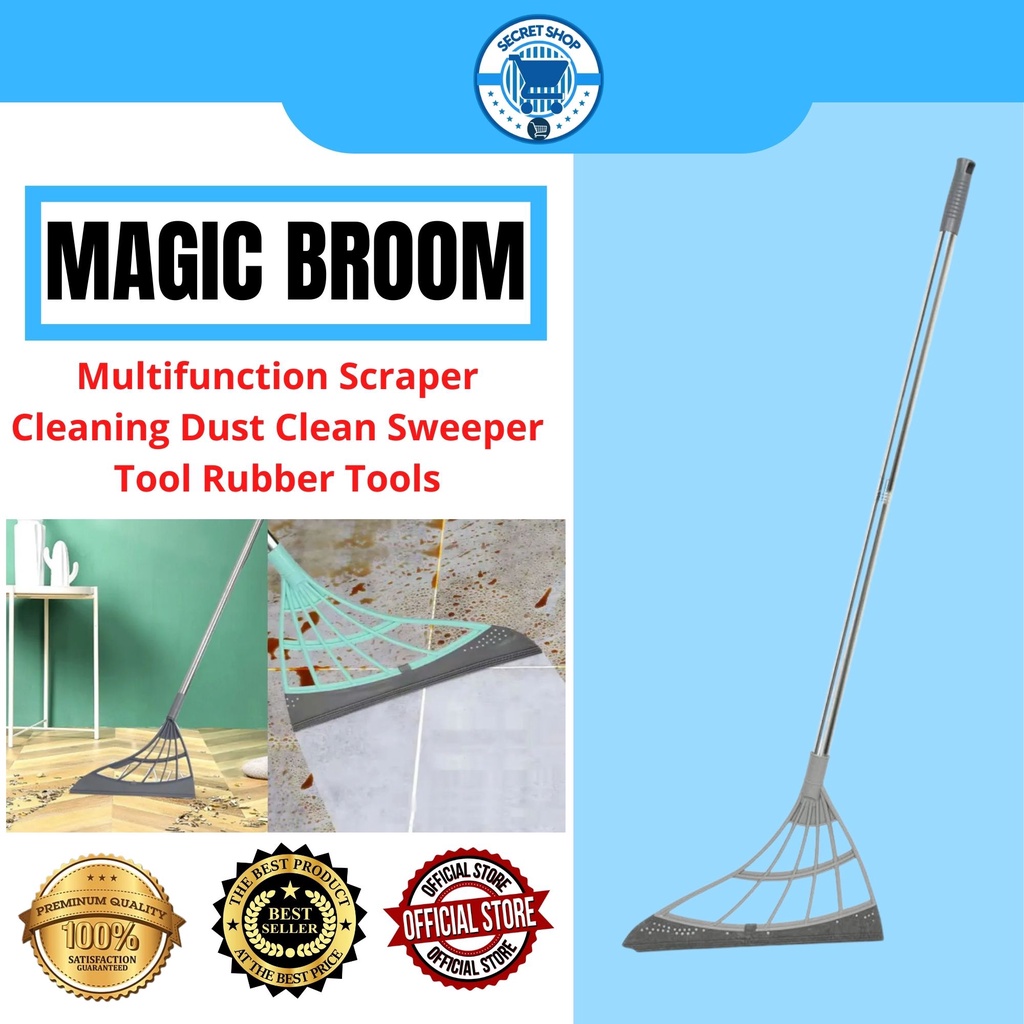 Multifunction Magic Broom with Magic Sponges Household Silicone Rubber Broom Pet Hair Remover Squeegee Broom for Floor Window Carpet Broom Magic Sweeper Scraping Broom with Adjustable Handle 