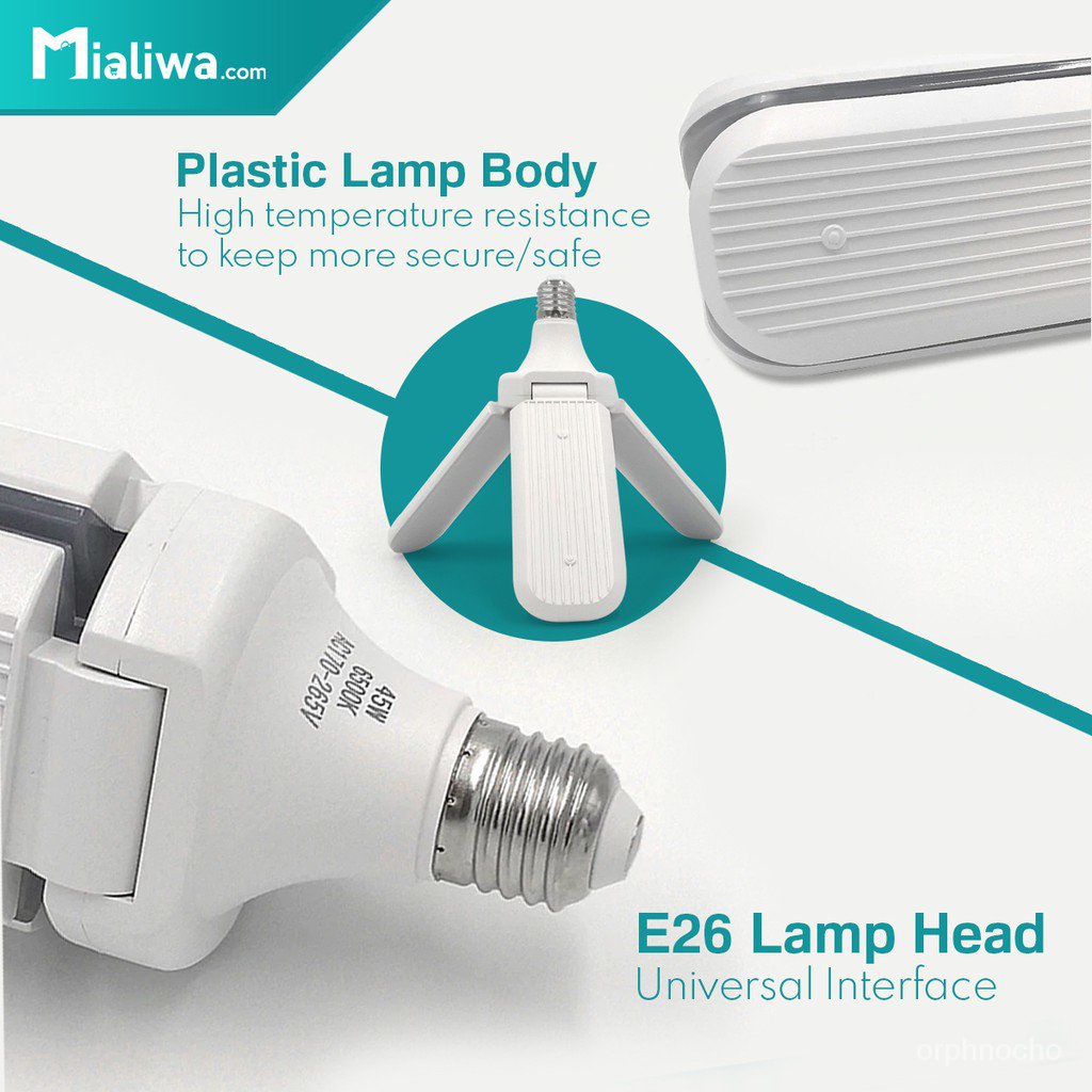 45W Foldable Fan Blade LED Light Bulb Deformable Lamp Daylight White