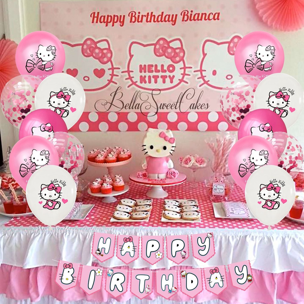 Hello Kitty Party Need Balloon Banner Set Decoration Kids Happy Birthday Kt  Cat Background Wall Decoration | Shopee Philippines