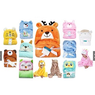 [Local delivery] Ready stock hooded baby blanket swaddle bath robe towel flannel kids Newborn