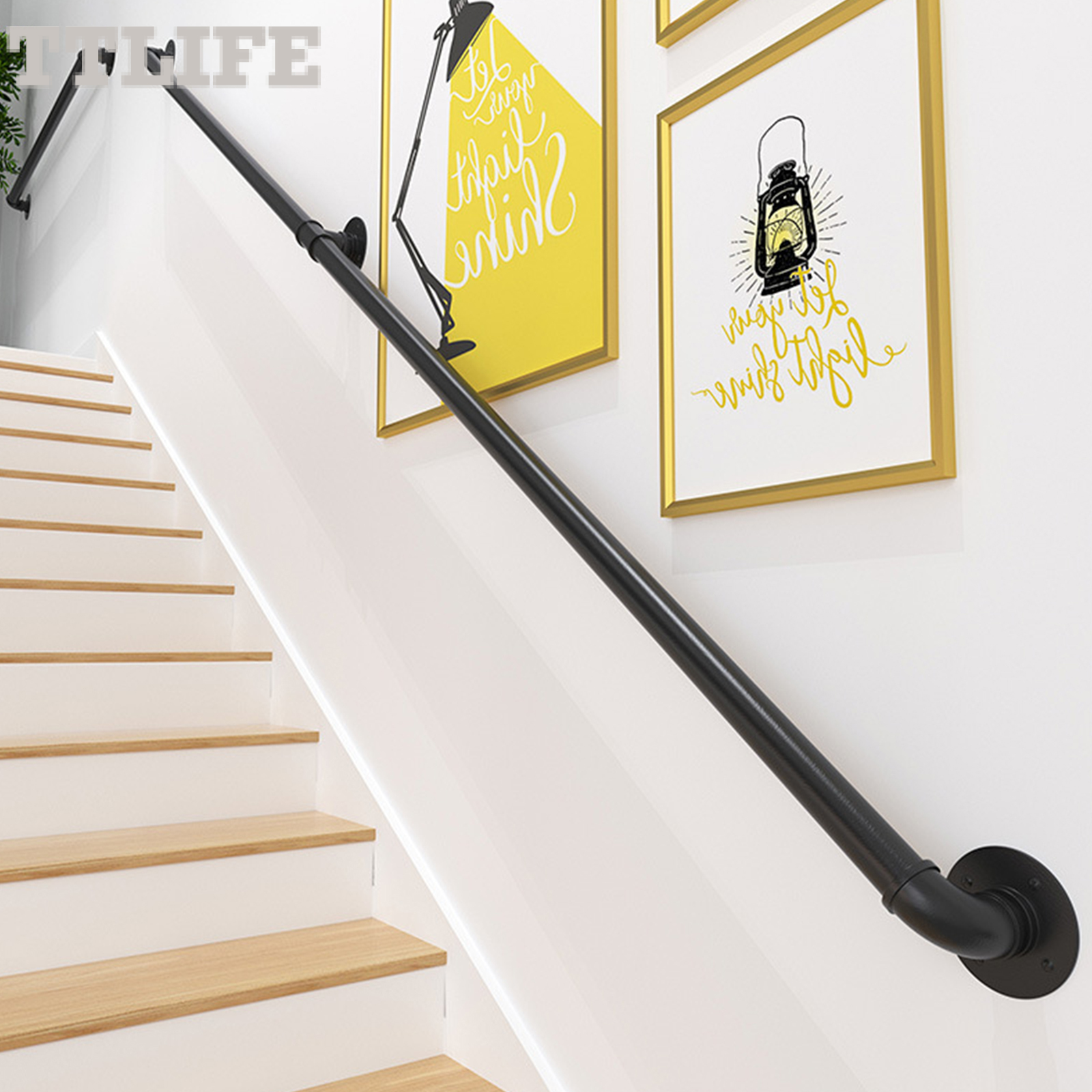 Ttlife Handrail For Indoor Stair Black Metal Railing Non Slip Grab Bar Industrial Galvanized Steel Pipe Wall Mount Banister Iron Baluster For Stair Shopee Philippines