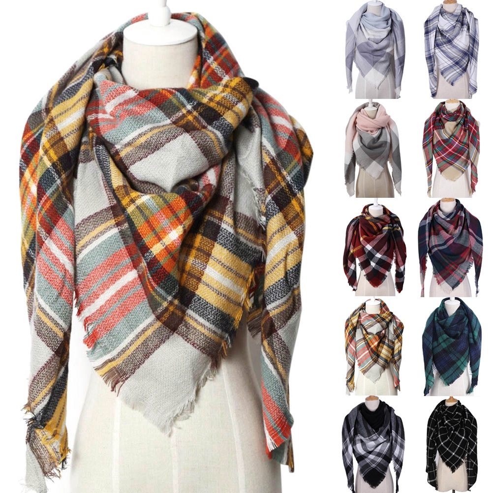 Funmall Women Fahion Knitted Shawl Plaid Blanket Scarf Triangle Tartan Scarf Shopee Philippines