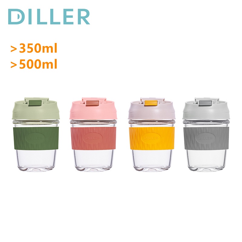 Diller Coffee Cup Borosilicate Glass Microwave Cafe Mug Bottle (350ml ...