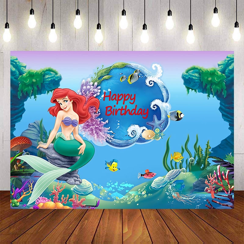 Little Mermaid Princess Backdrops Cartoon For Girl Birthday Party