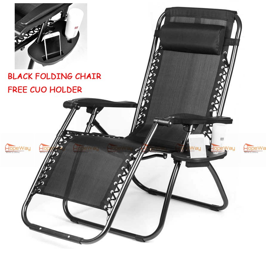 Folding chair Zero gravity chair (black/blue) FREE CUP HOLDER