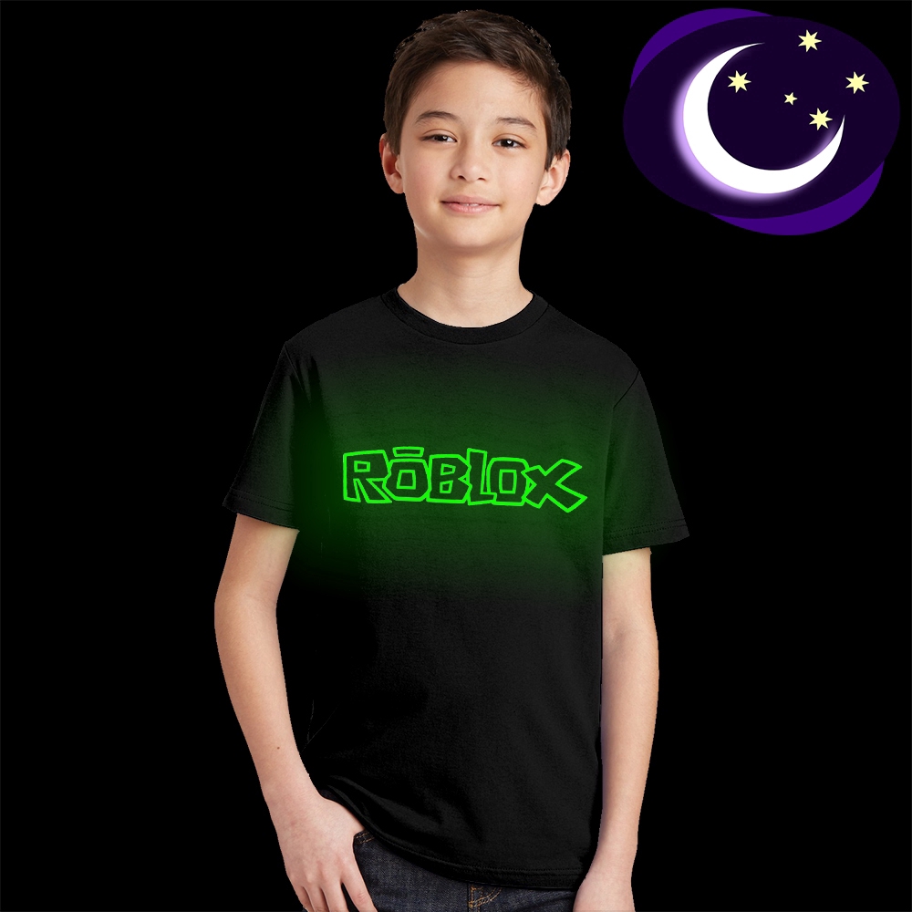 Glow In Dark Green Light Kids T Shirt Roblox Logo Print Children Tshirt Baby Tee Shopee Philippines - kids spiderman face t shirt roblox