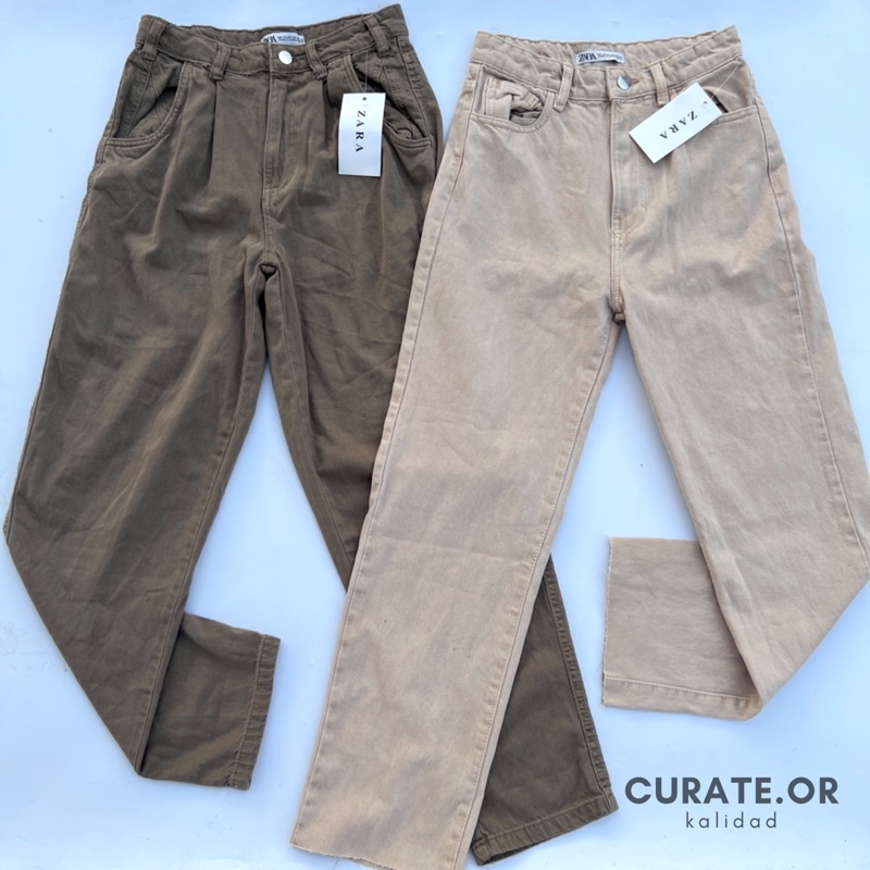 ZARA Highwaisted Mom Fit Jeans (Brown & Khaki/Nude) Shopee Philippines