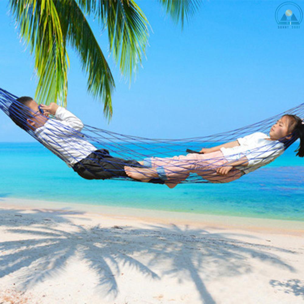 Sunny☀ Outdoor Sport Hammock Net Mesh Bed Nylon Portable Camping Hammock  with Hooks for Garden Beach Yard Travel Grass Green