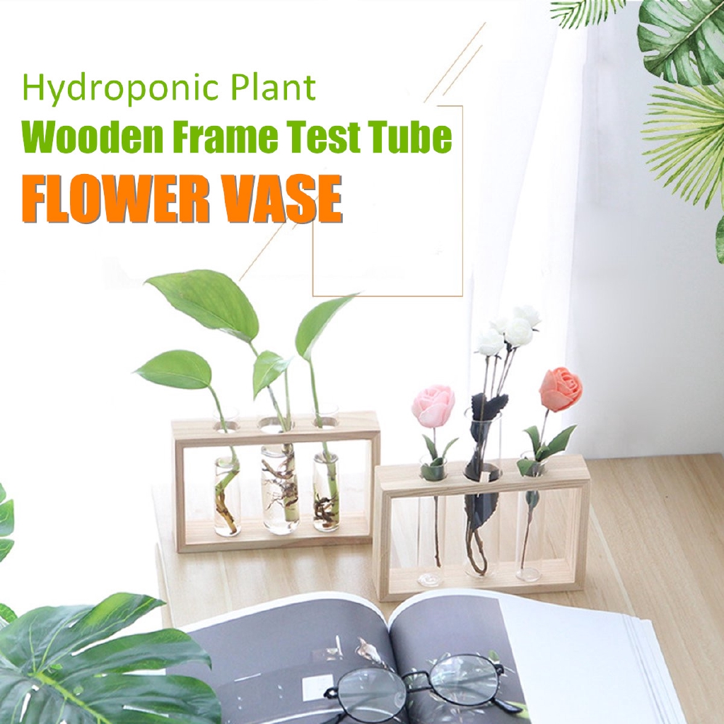 Glass Vase Glass Test Tube Vase Bottle In Wooden Stand For Plant