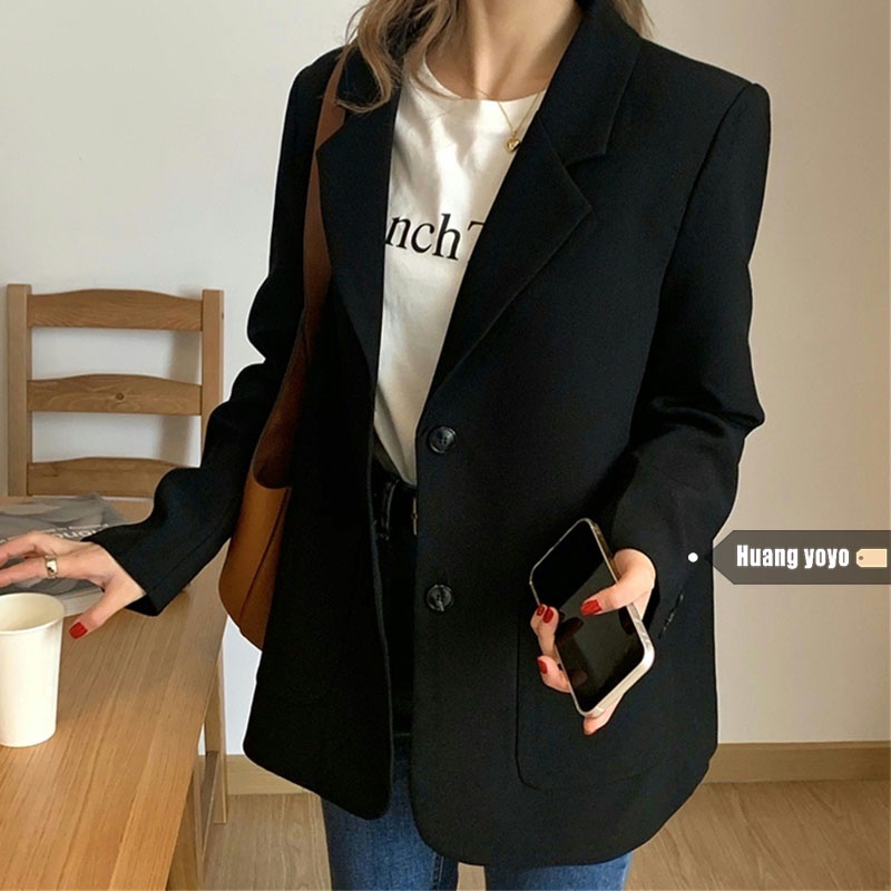 [Huangyoyo]Korean blazer for women suit jacket casual loose lapel long ...