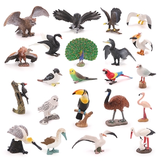 Classic Bird Animal Flamingos Parrot Sea Mew Peacock Owl Ostrich Model Solid PVC Action Figures Miniature Education Toy