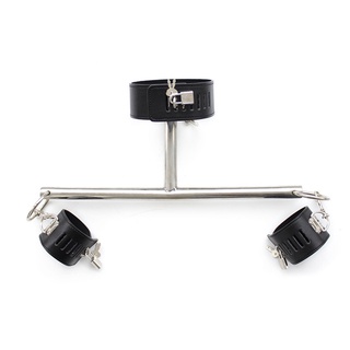 COWG Stainless Steel Metal Spreader Bar Leather Bondage Neck Collar Handcuffs SM Sex Slave Restraint #2