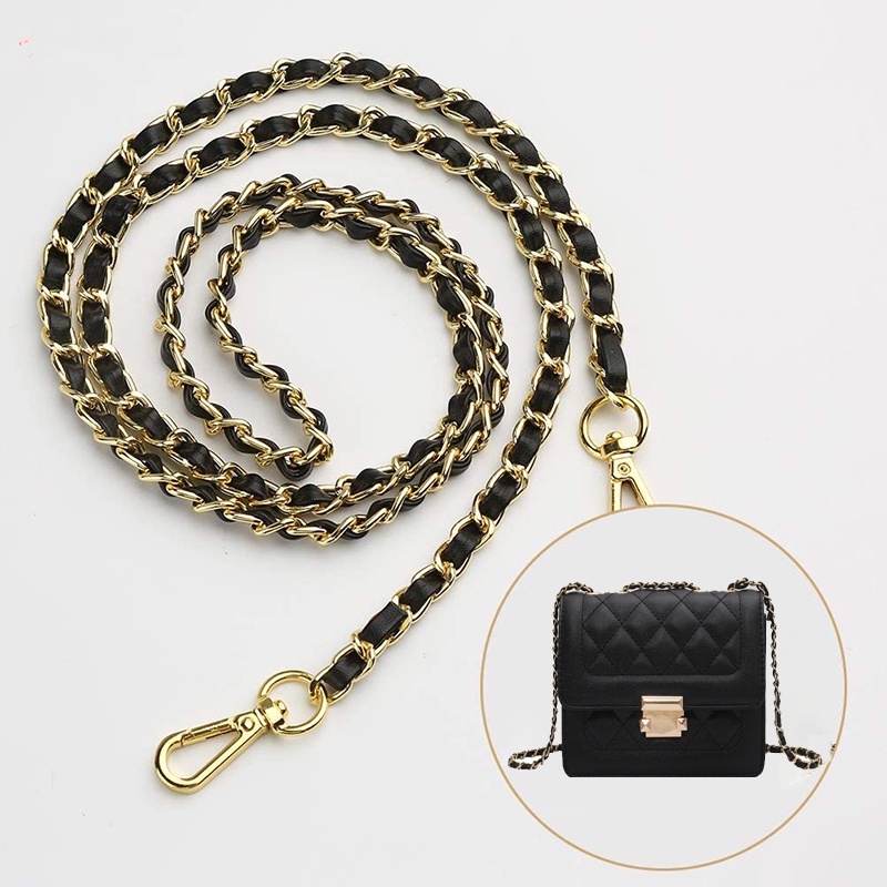 Metal + Leather Purse Shoulder Bag Chain Strap Handle Handbag Bag Chain ...