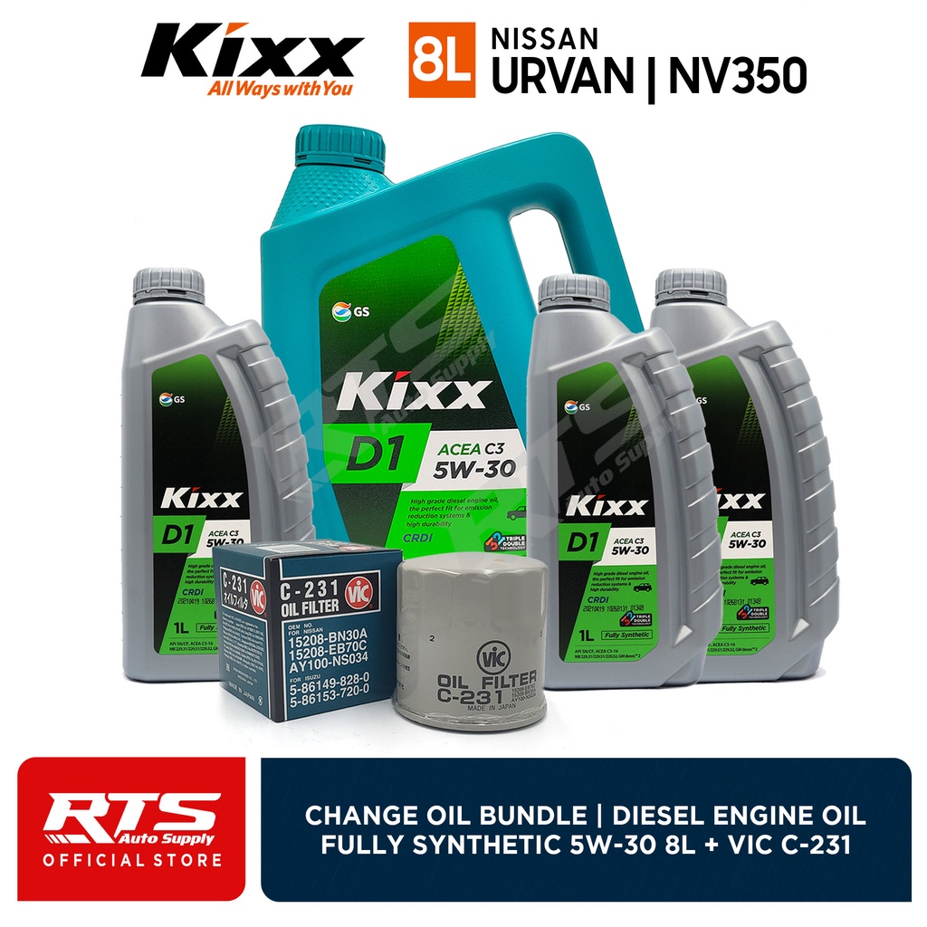 Kixx D1 Fully Synthetic 5w30 Diesel Change Oil Bundle Set Nissan Urvan