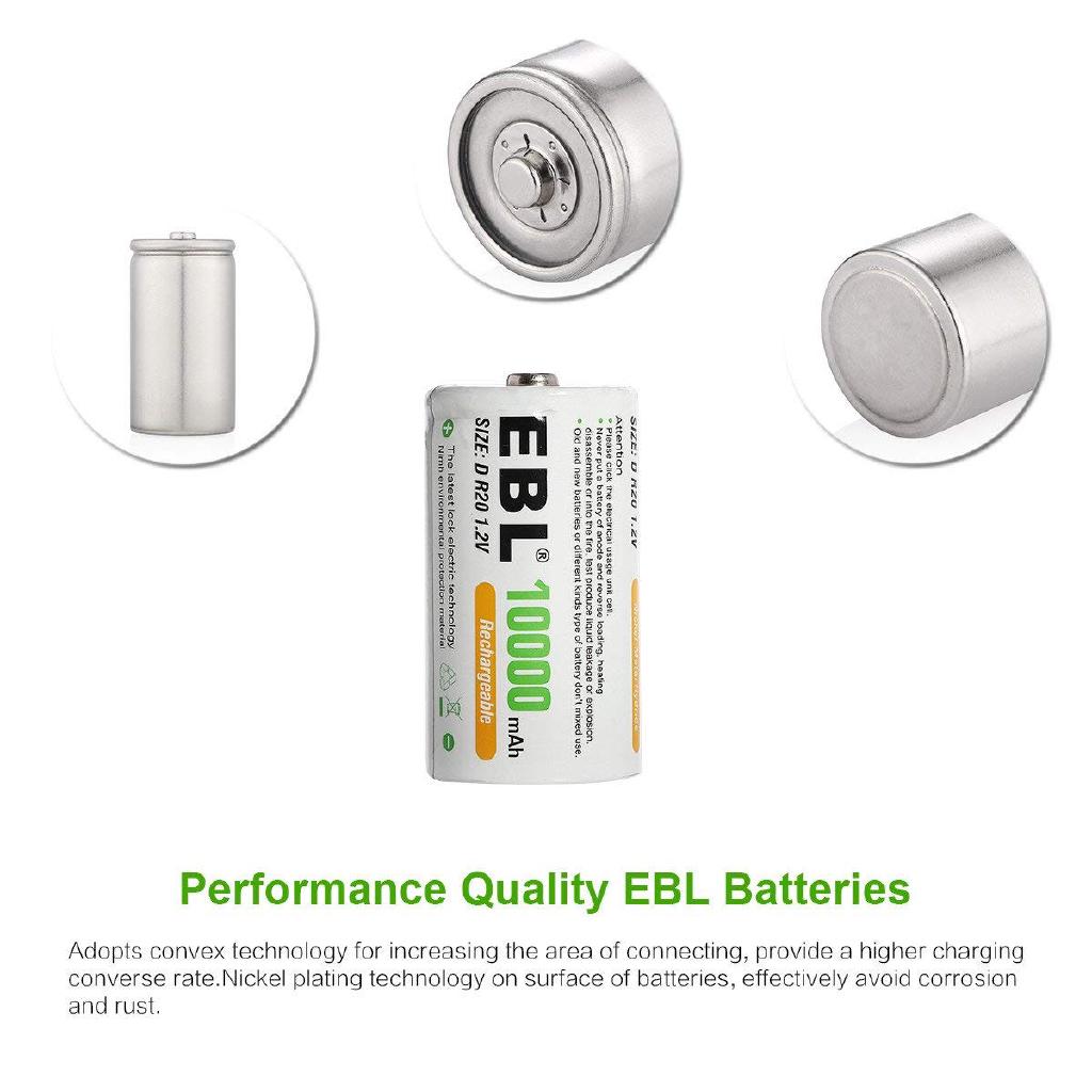 EBL D Size Rechargeable Batteries D Cell 10000mah NiMH | Shopee Philippines