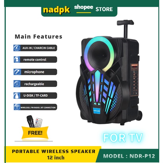 NDRP12 12" Portable Wireless Bluetooth Speaker, Trolley Karaoke