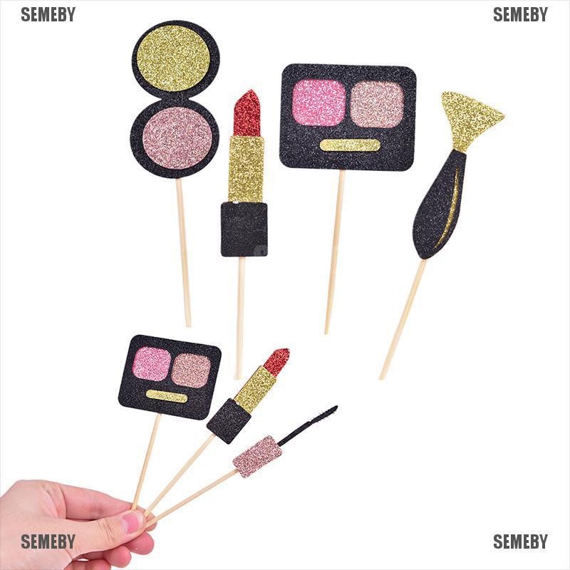 SEMEBY 1 Set Lipsticks & Eyeshadow Box Cake Toppers Party Cupcake Flag Cake Decorations