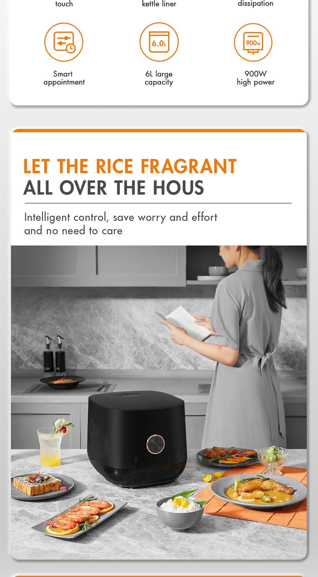 Gaabor Rice Cooker, 6L Big Capacity Touch Control 24h Preset Timer