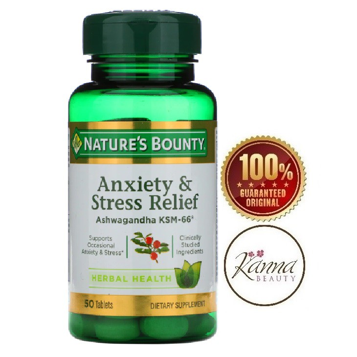 Nature's Bounty Anxiety & Stress Relief Ashwagandha KSM-66 50 Tablets ...