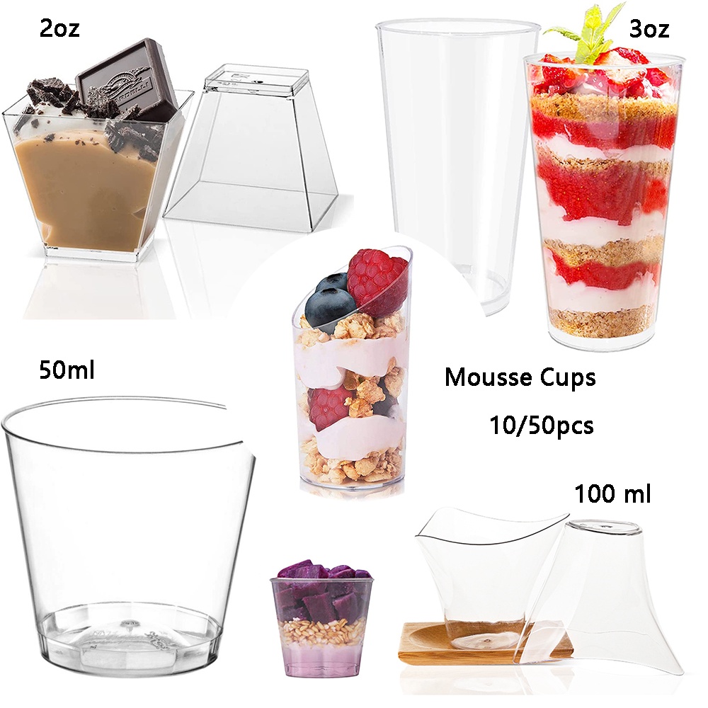 10-50pcs Cylinder Oblique Mouth Mousse Cups Clear Plastic Disposable ...