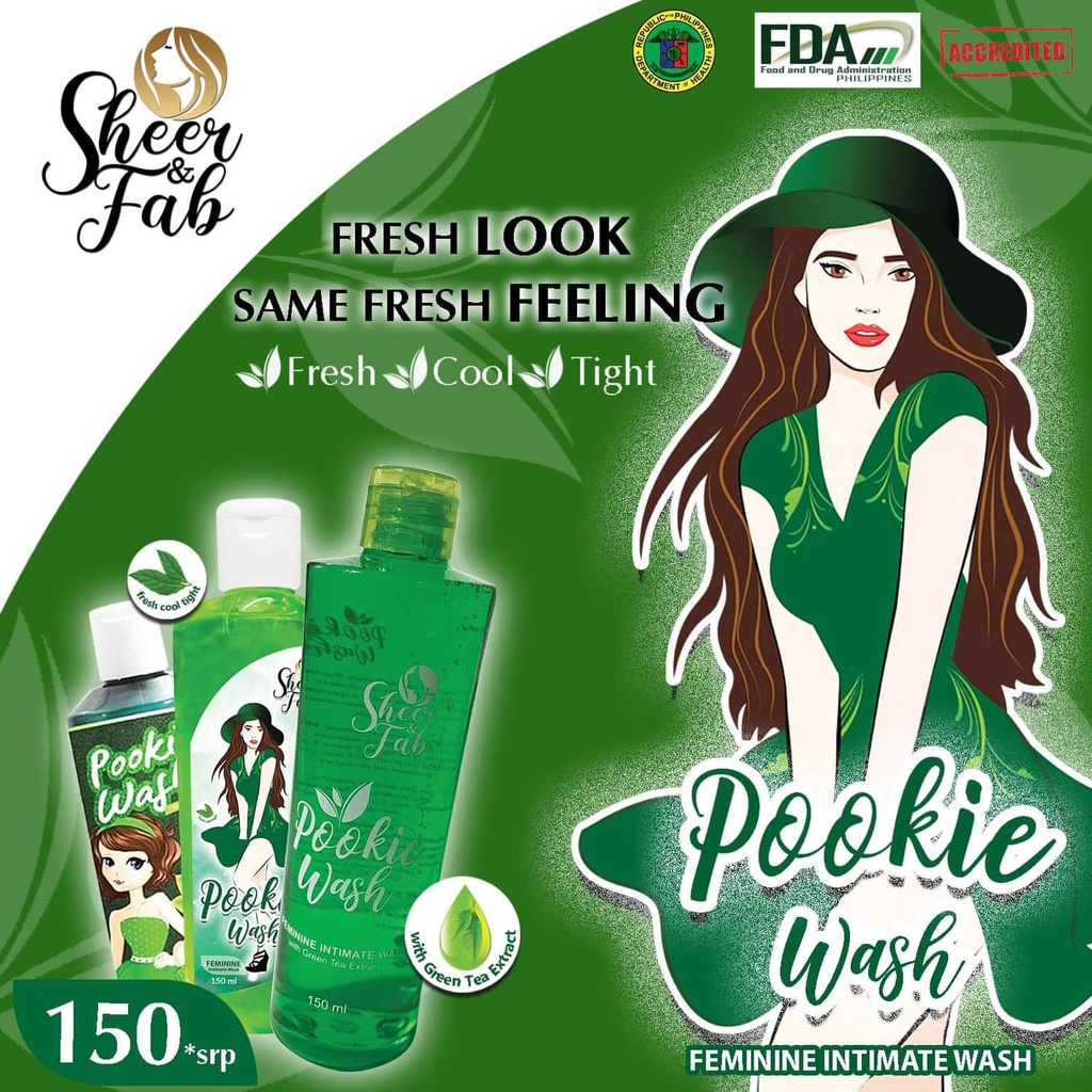 Trending SET OF 2 POOKIE WASH Green Tea Scent 150ml Feminine Wash