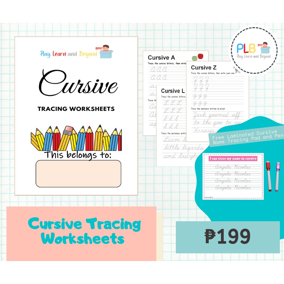 cursive writing worksheets with free laminated name tracing pad shopee philippines