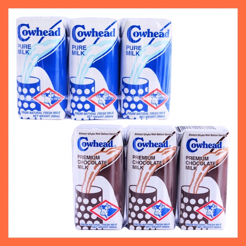 Cowhead Pure Milk & Premium Chocolate Milk Pack (200ml x 3pcs) Shopee