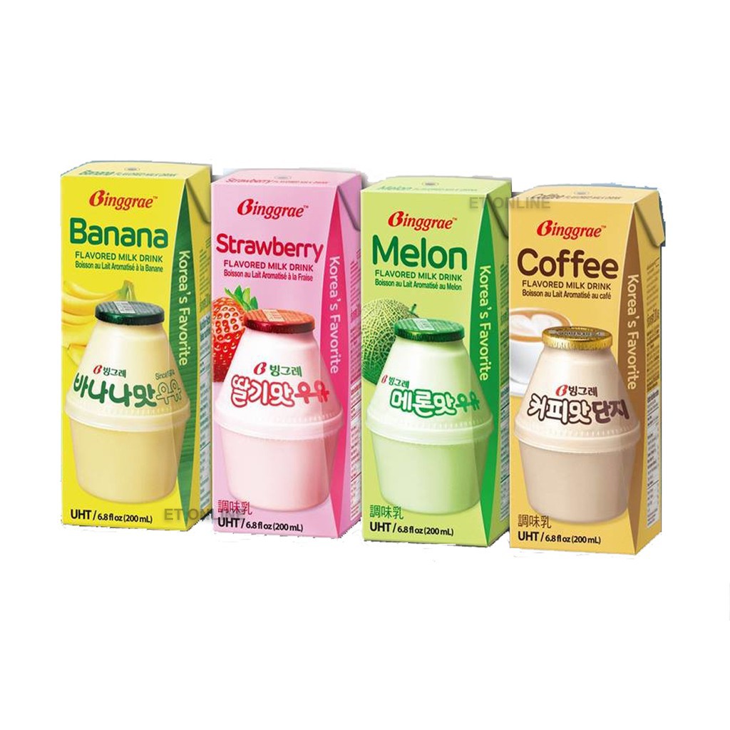Binggrae Korea Banana/Strawberry/Melon/Lychee & Peach Flavored Milk