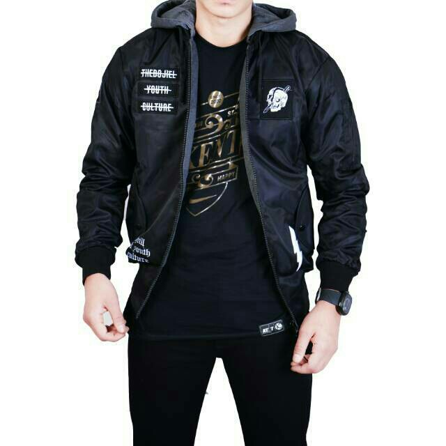 The Bojiel 2 In 1 Lightning Black Bomber Jacket Men's Waterproof Jackets Men's Distro Bomber