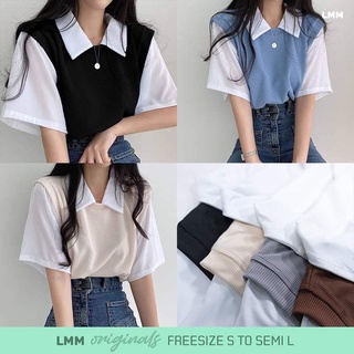 round neck oversized vest overlap collared polo retro lapel polo crop top women collar knitted tops