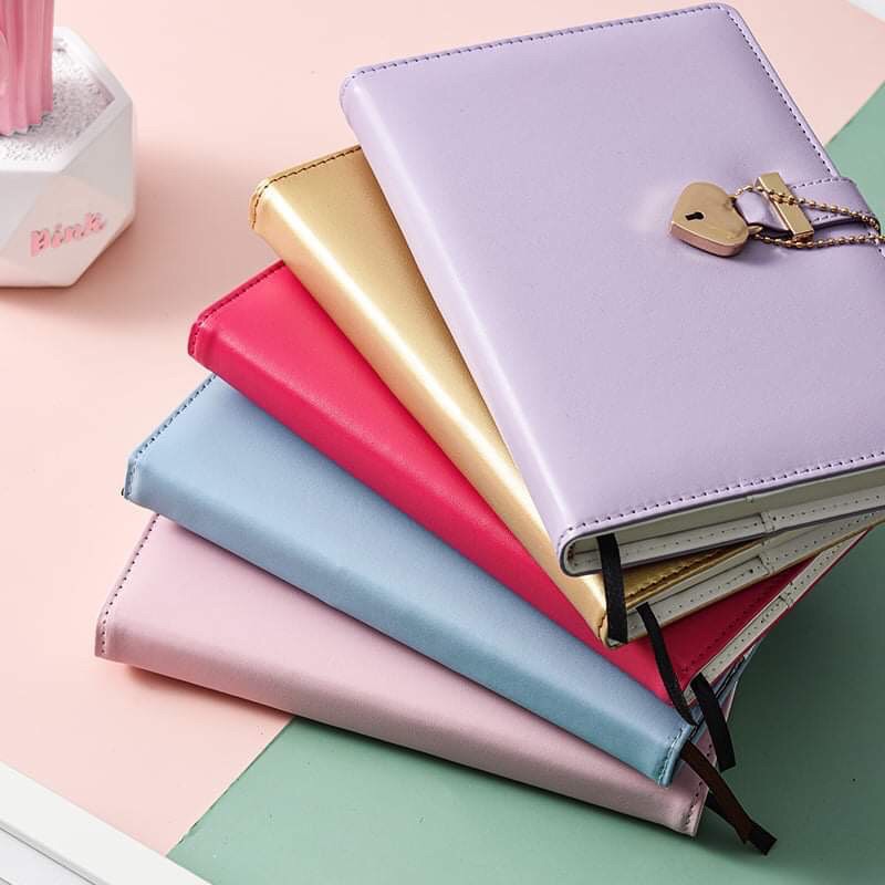 New A5 Cute Diary Journal Password Heart Shaped Lock Key Notebook Macaron Office School Supplies
