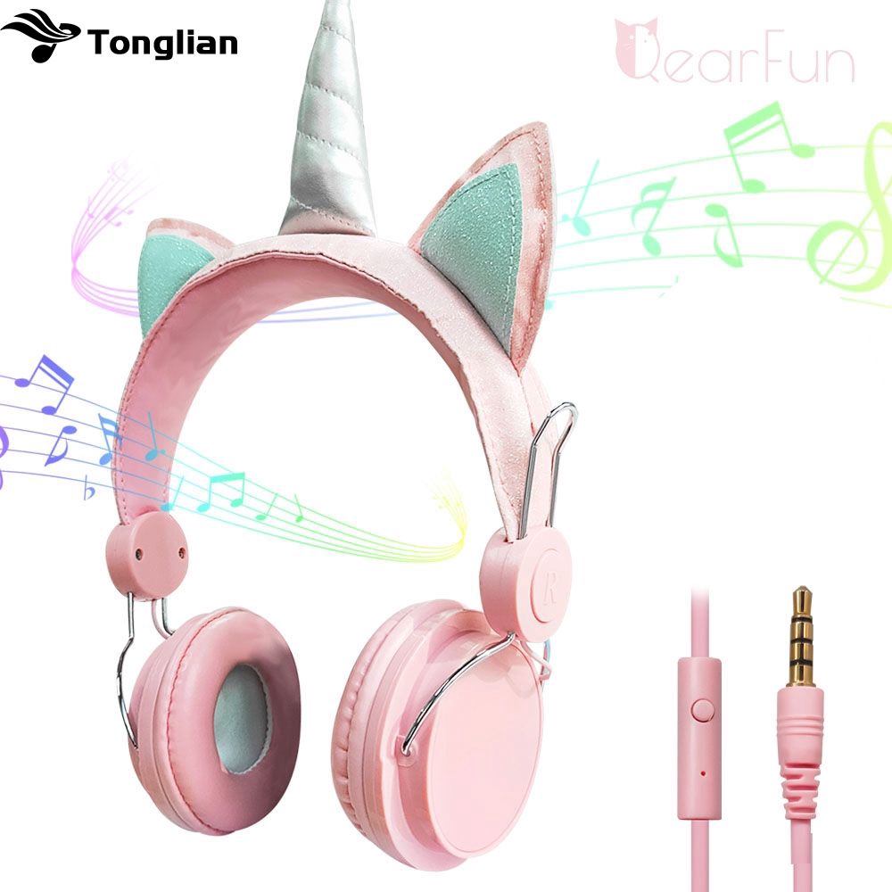 Unicorn Cat  Ear Kids Headphones Wired With Microphone 