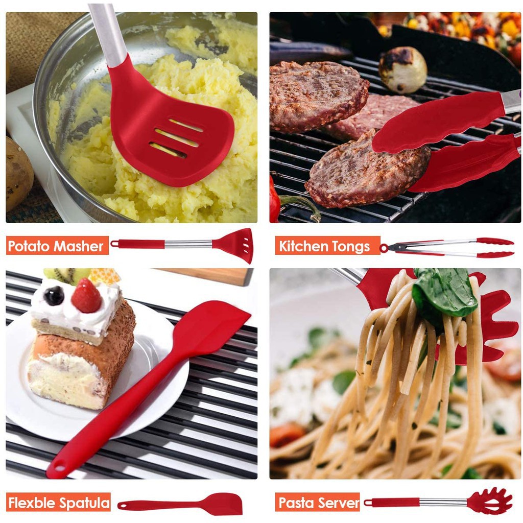 Silicone Kitchen Cooking Utensils Set 12PCS Essentials Baking Kitchen Tools Nonstick Cookware Heat