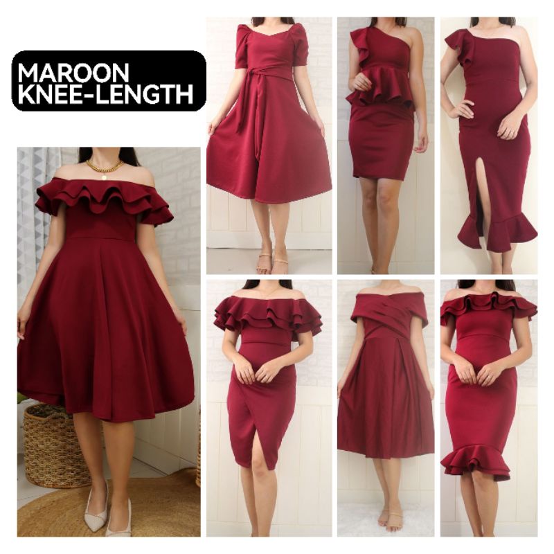 MAROON & BURGUNDY COLOR KNEE-LENGTH FORMAL DRESSES | Shopee Philippines