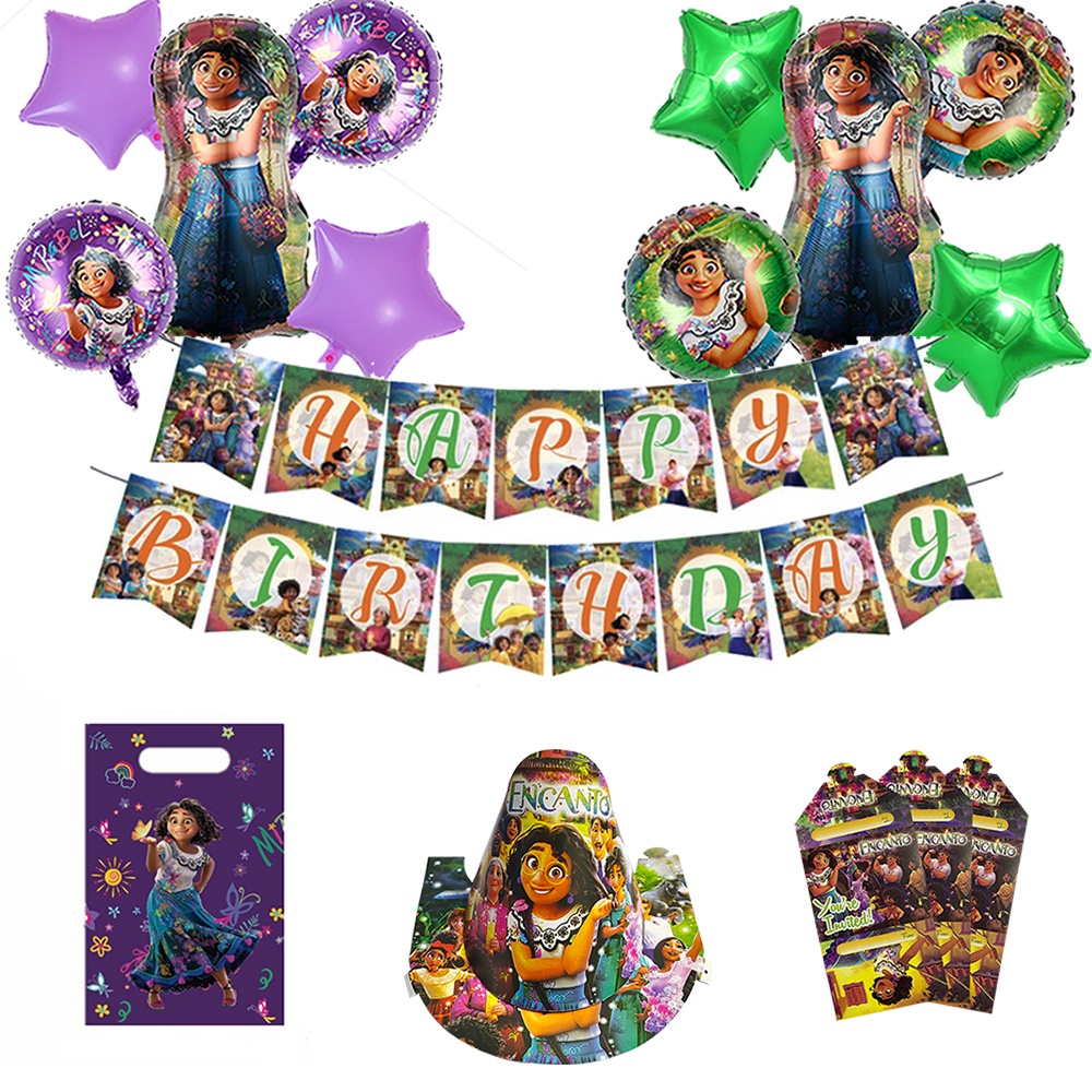 Encanto Design Theme Cartoon Party Hat LootBag Foil Balloon Birthday Party Decoration For Children