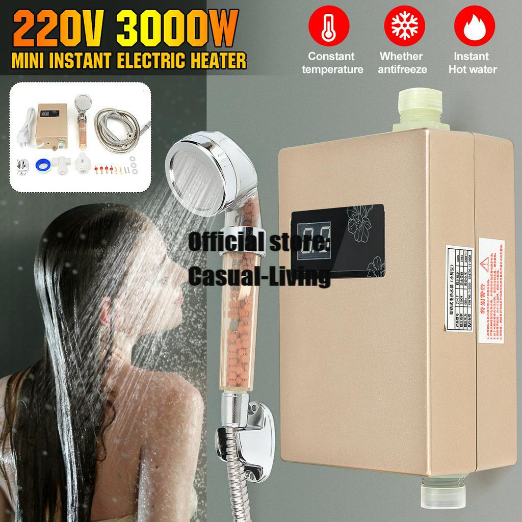 220V Electric Hot Tankless Water Heater 3000W Bathroom Kitchen Instant