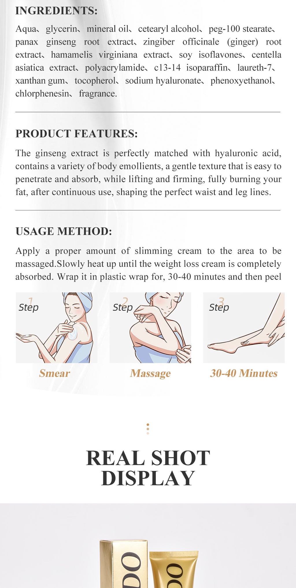 OEDO Hyaluronic Acid Ginseng Slimming Cream Reduce Cellulite Lose