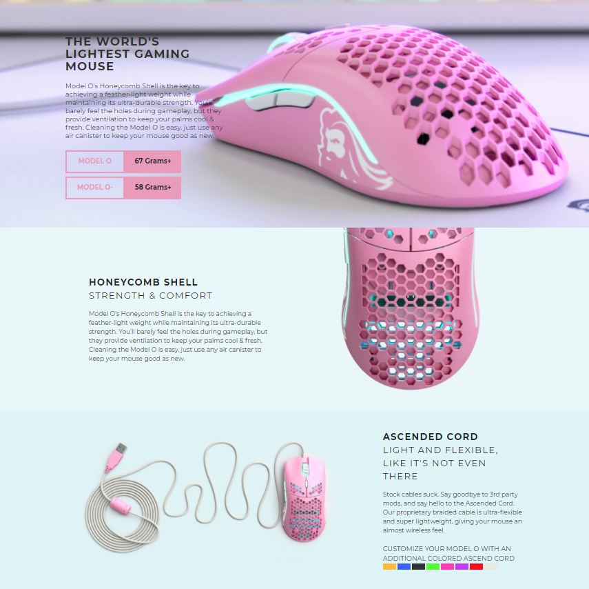 Glorious Model O O Pink Gaming Mouse Honeycomb Shaped Lightweight Design 100dpi Rgb Wired Mouse Shopee Philippines