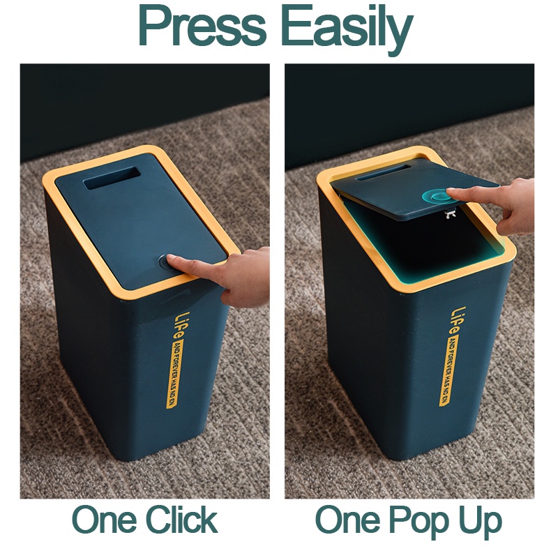 12L Nordic Press-type Trash Can with Lid Trash Bin for Kitchen Garbage Container Bin for Bathroom