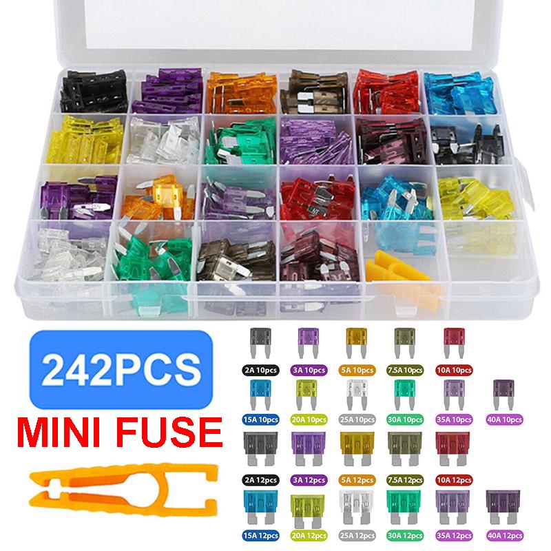 242PCS Mini Fuse Plate Small Car Fuse Replacement Boxed Auto Fuse