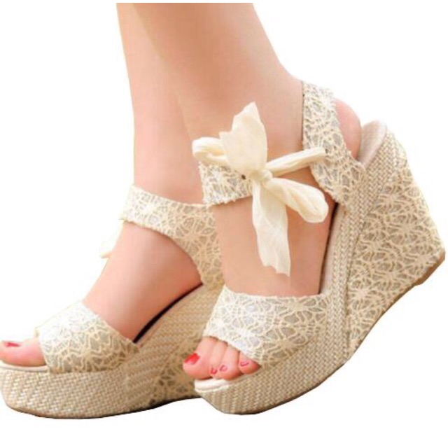 SALE COD Platform Wedge sandals  ribbon Shopee  Philippines