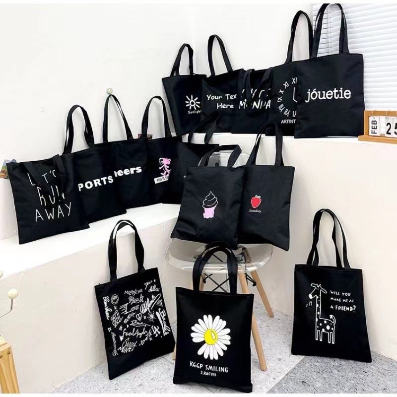 #8122 Korean New Fashion Canvas Tote Bag Black Shoulder Bag | Shopee ...