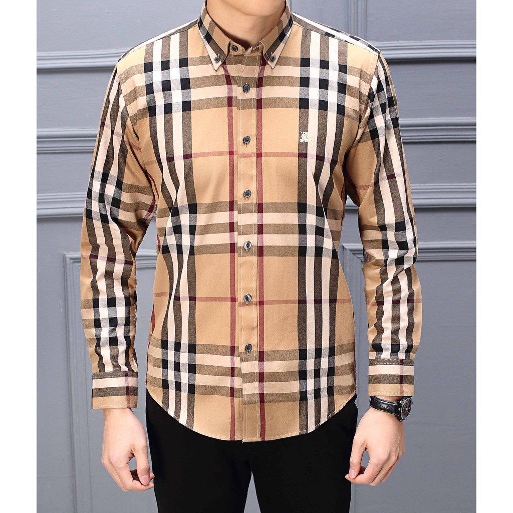 ✒Burberry men's cotton long sleeve check shirt top G10 | Shopee Philippines