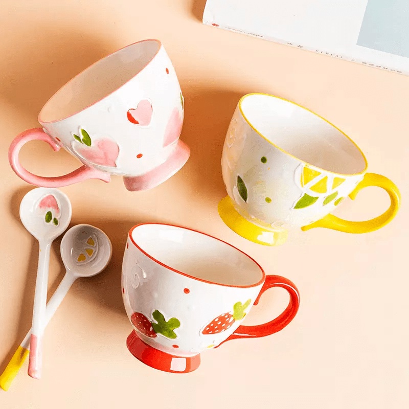Handpainted Design Big Ear Mug Cute Ceramic Coffee Cup Tea Aesthetic ...