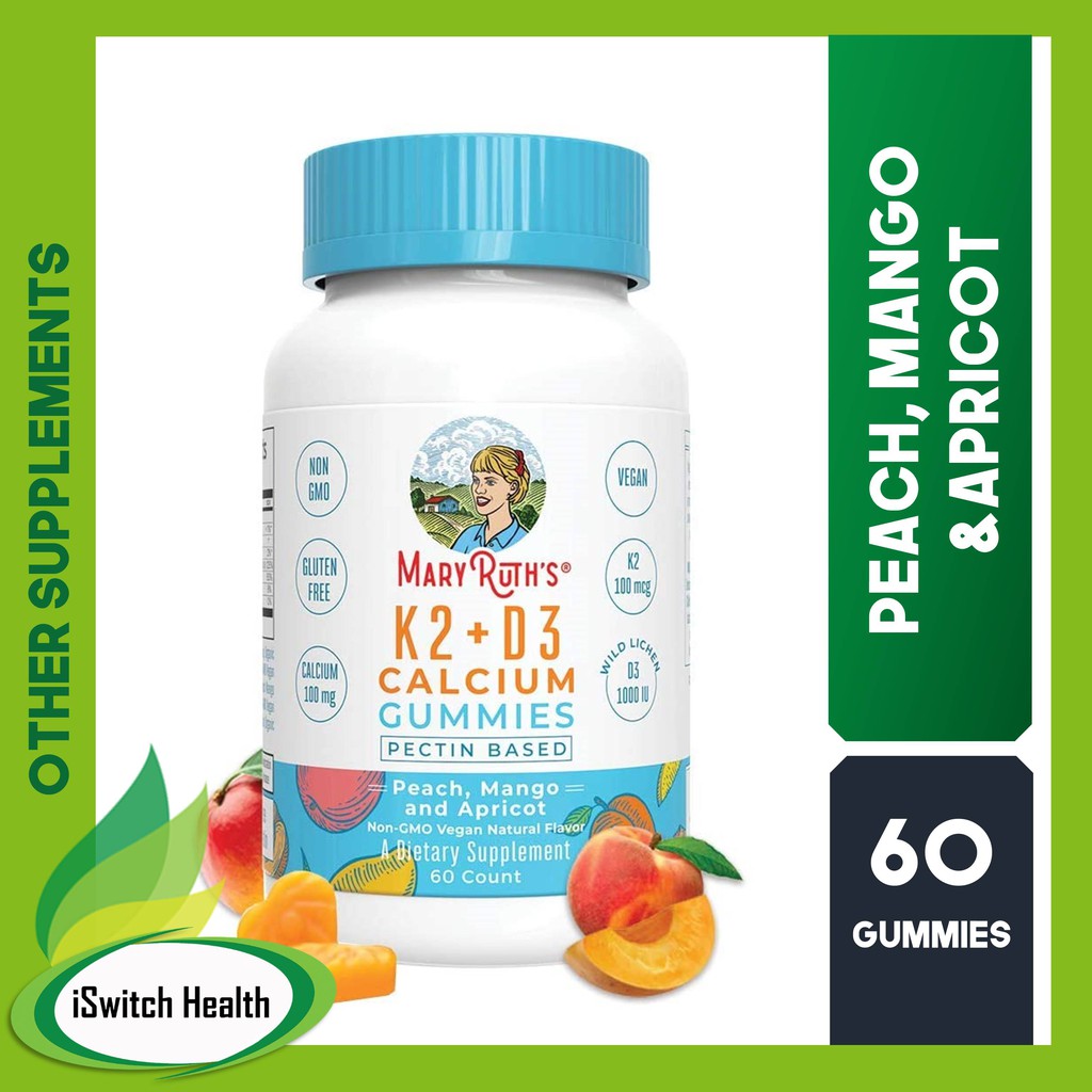 Mary Ruth Organics Vitamin K2 + D3 Calcium VEGAN Gummies - 60 Gummies ...