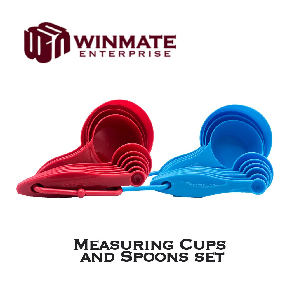 One Colored Plastic Measuring Cups And Spoons 9pc Set