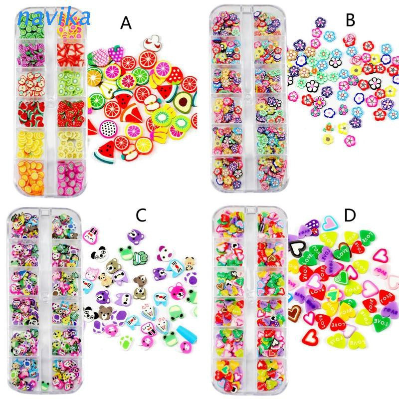 NAV 12 Bottles Soft Polymer Clay Mini Flower Fruit Animals Hear Resin