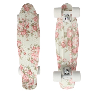 22” Cruiser Skateboard Mini Plastic Skate Board Retro Penny Board Graphic Pink Floral Galaxy Printed