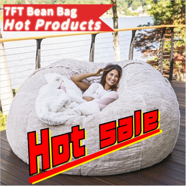 7FT Bean Bag Chair Cover Memory Foam Furniture Bean Bag Large Sofa